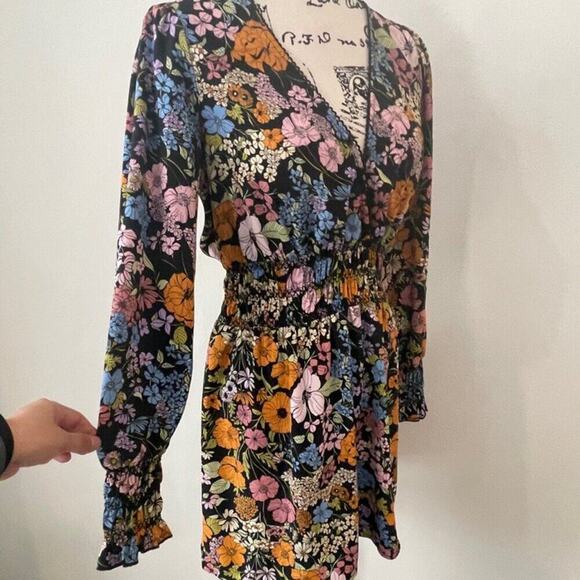 Anthropologie WAYF Dress BLack floral Smocked Fall Sz S Aesthetic Cottage Core - Picture 10 of 16